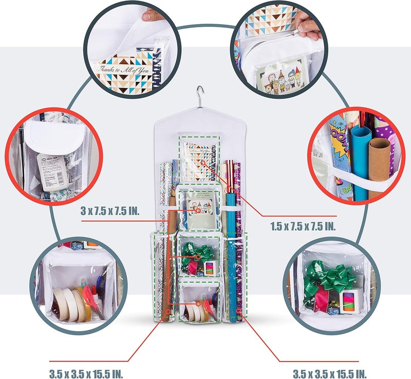 Regal Bazaar Double-Sided Hanging Gift Bag and Gift Wrap Organizer (White) - Image 4